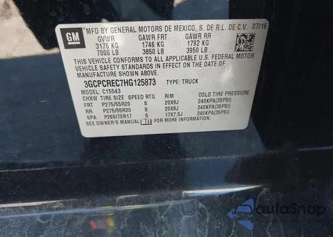 2017 Chevrolet Silverado 1500 1Lt z USA, uszkodzony, nr VIN 3GCPCREC7HG125873